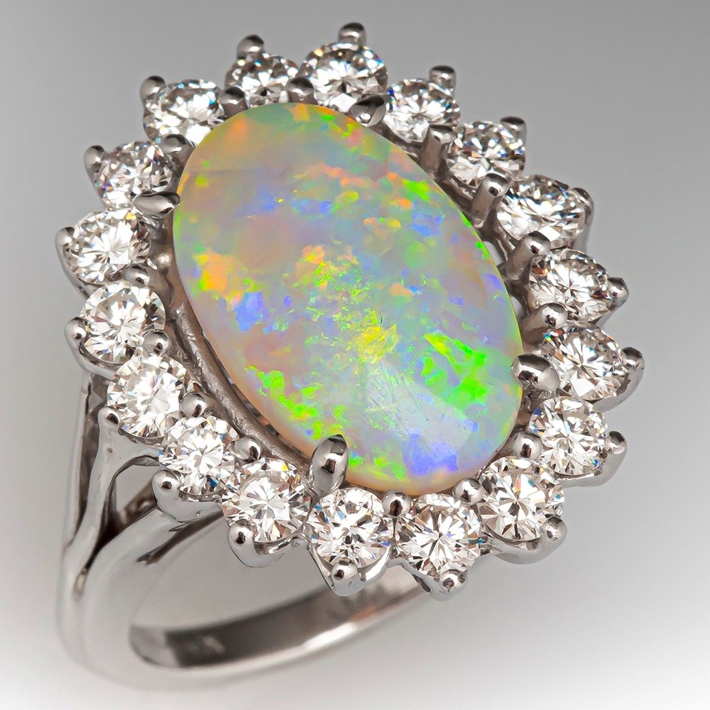 White Simulated Opal on 925 Silver Sterling Ring